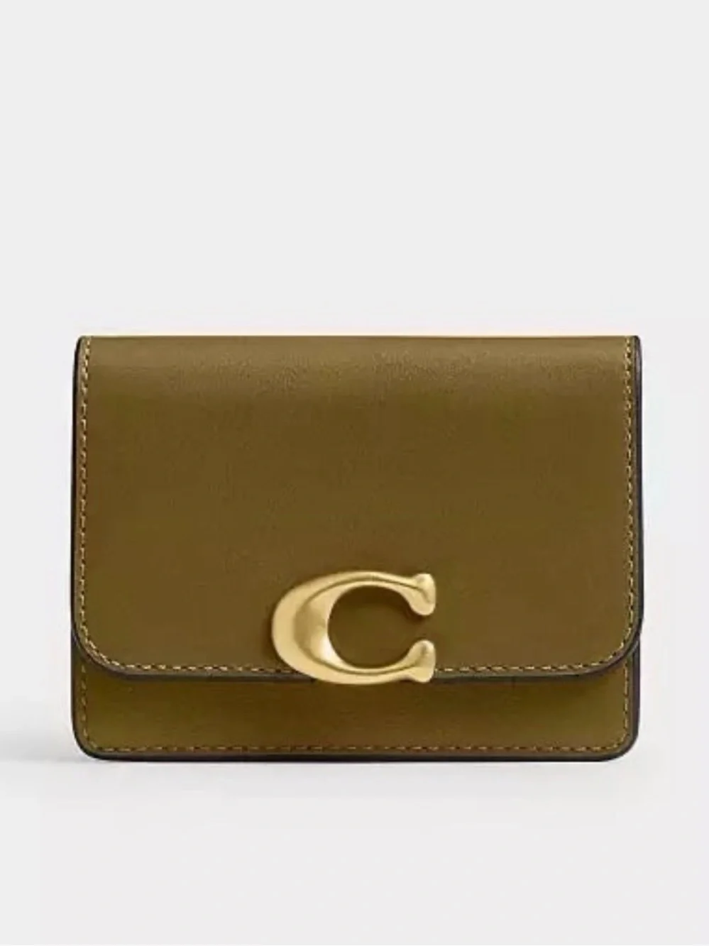 Coach Bandit Card Case Wallet in Brass/Muted Olive Luxe Refined Calf Leather NWT